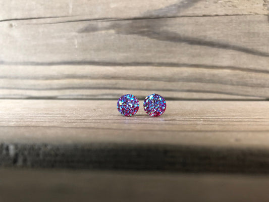 Magenta Sparkle Stud Earrings - 8mm on Surgical Grade Stainless Steel