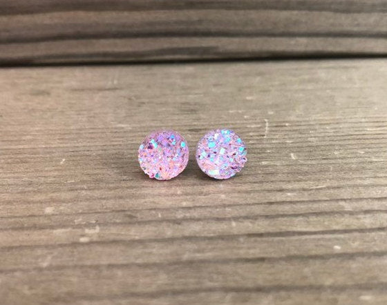 Pink Champagne Sparkle Stud Earrings - 8mm on Surgical Grade Stainless Steel