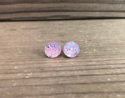Pink Champagne Sparkle Stud Earrings - 8mm on Surgical Grade Stainless Steel