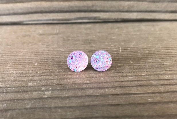 Pink Champagne Sparkle Stud Earrings - 8mm on Surgical Grade Stainless Steel