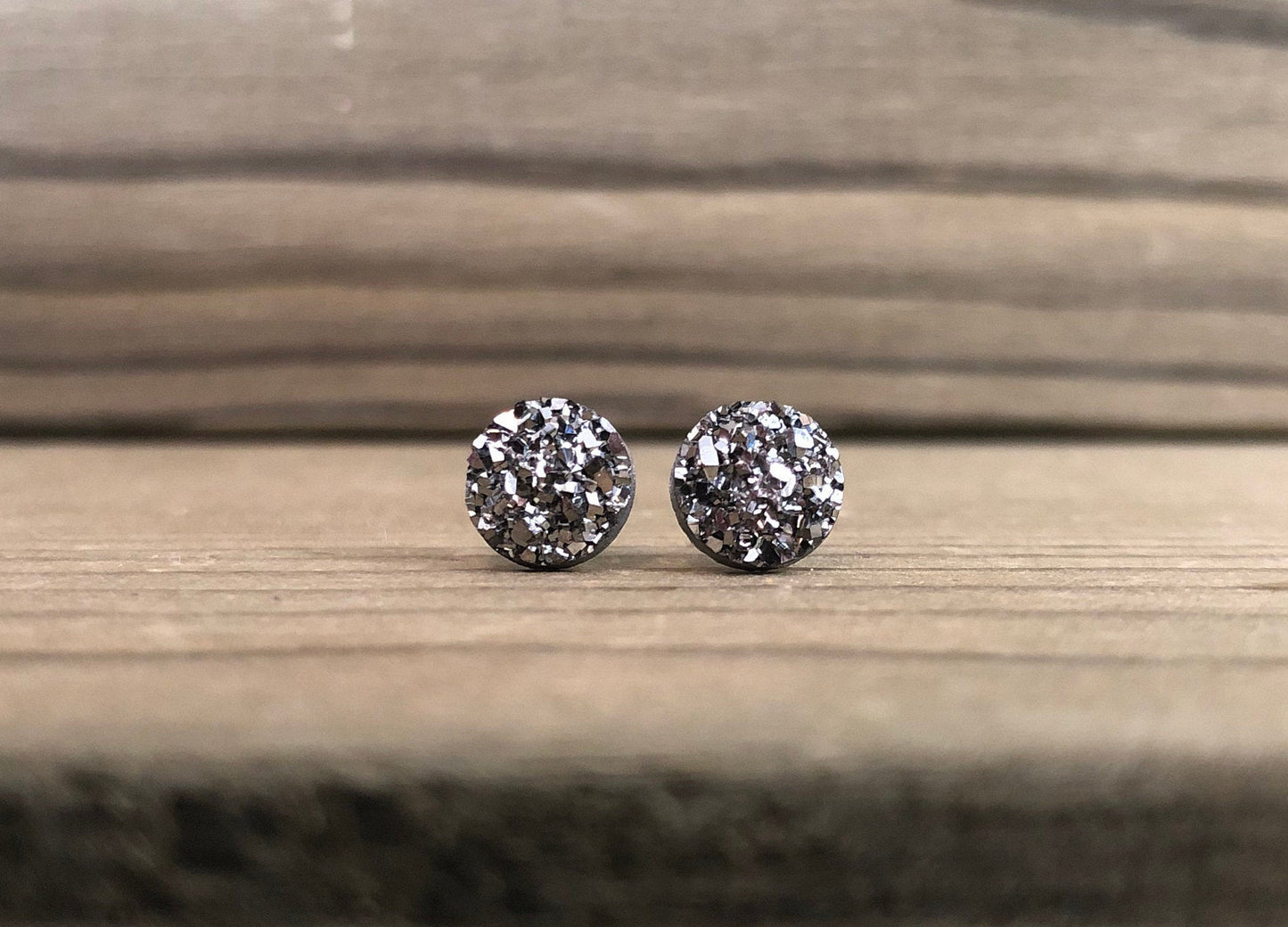 Gunmetal Sparkle Stud Earrings - 8mm on Surgical Grade Stainless Steel