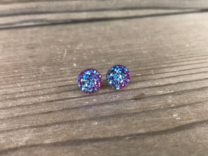 Magenta Sparkle Stud Earrings - 8mm on Surgical Grade Stainless Steel
