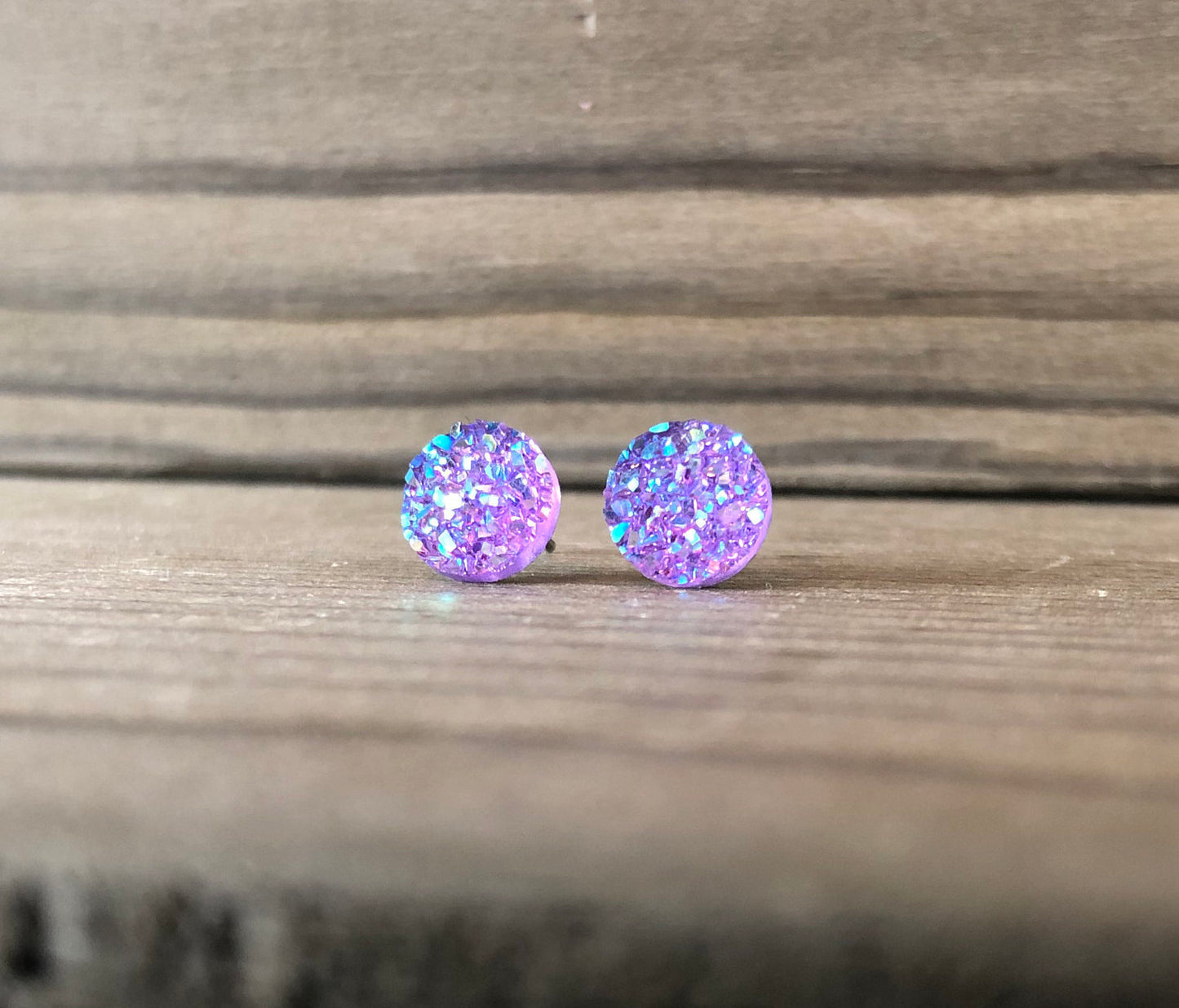 Lilac Sparkle Stud Earrings - 8mm on Surgical Grade Stainless Steel