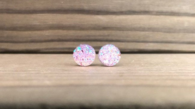 Pink Champagne Sparkle Stud Earrings - 8mm on Surgical Grade Stainless Steel