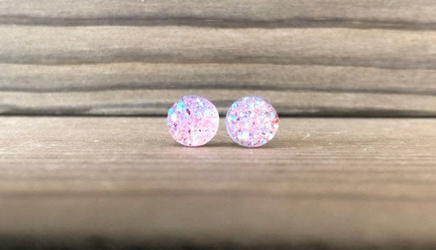 Pink Champagne Sparkle Stud Earrings - 8mm on Surgical Grade Stainless Steel