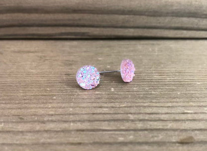 Pink Champagne Sparkle Stud Earrings - 8mm on Surgical Grade Stainless Steel