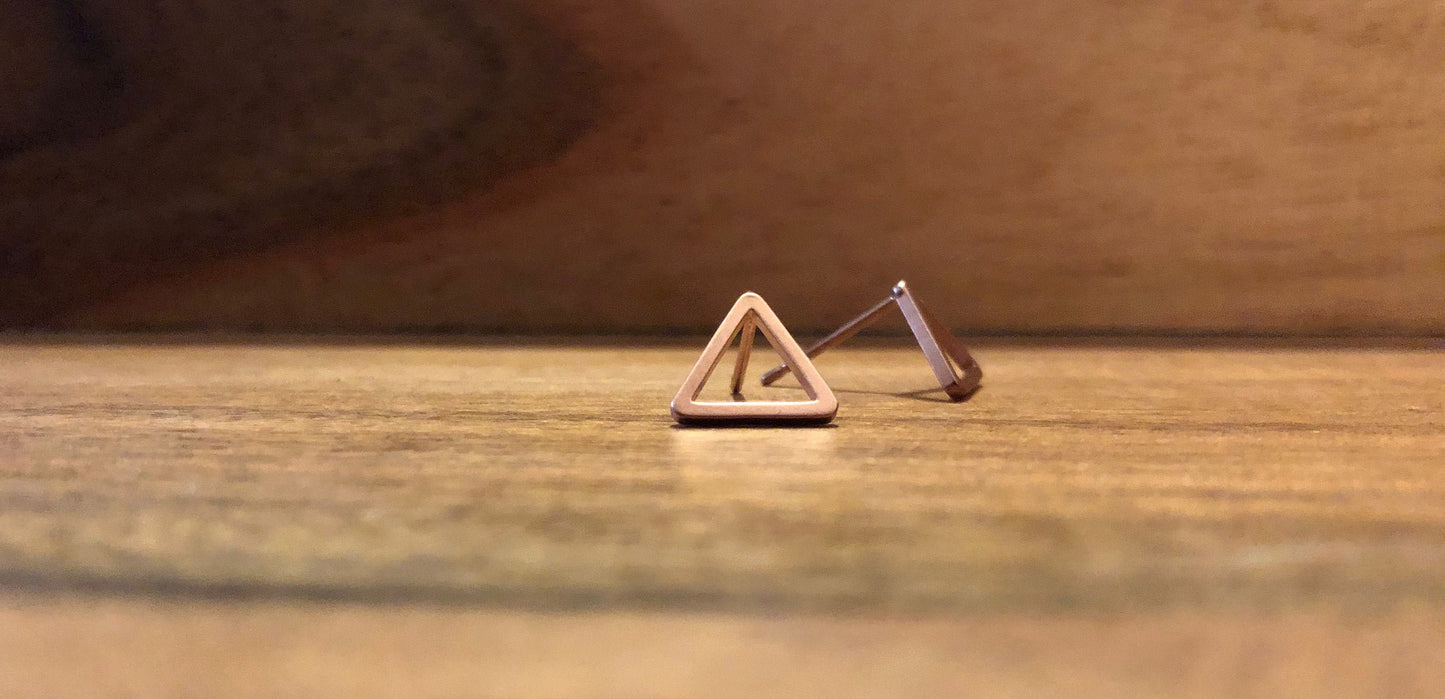 Triangle Stud Earrings - Rose Gold Finish