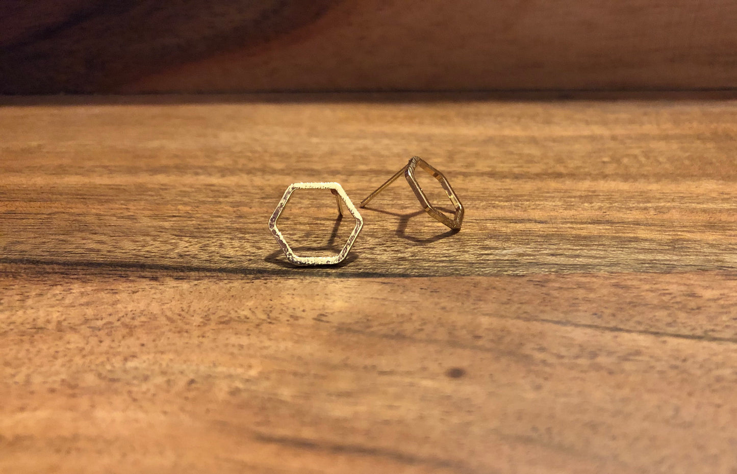 Hexagon Stud Earrings - Gold Finish