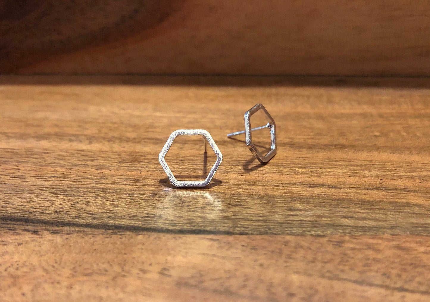 Hexagon Stud Earrings - Silver Finish