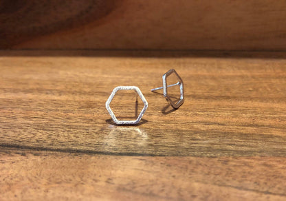 Hexagon Stud Earrings - Silver Finish