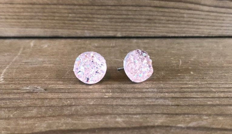 Blush Druzy Stud Earrings - 8mm on Surgical Grade Stainless Steel