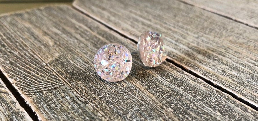 Blush Druzy Stud Earrings - 8mm on Surgical Grade Stainless Steel