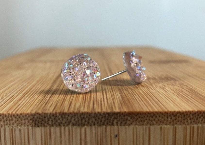 Blush Druzy Stud Earrings - 8mm on Surgical Grade Stainless Steel