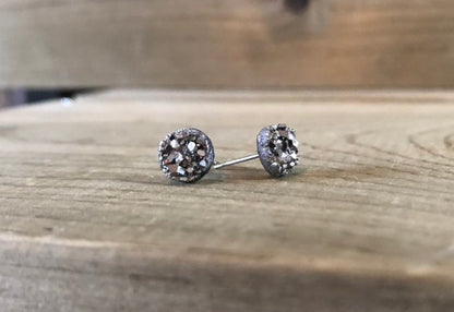 Gunmetal Druzy Stud Earring - 8mm Stone on Surgical Grade Stainless Steel