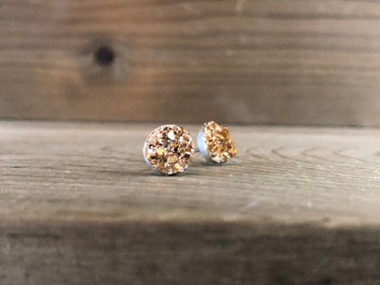 Gold Druzy Stud Earrings - 8mm on Surgical Grade Stainless Steel