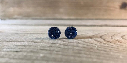 Navy Druzy Stud Earrings - 8mm on Surgical Grade Stainless Steel