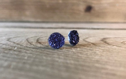 Purple Indigo Druzy Stud Earrings - 8mm on Surgical Grade Stainless Steel