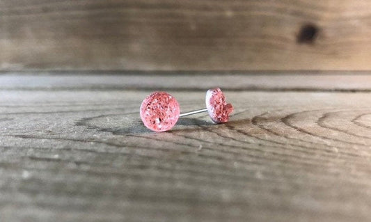Peach Druzy Stud Earrings - 8mm on Surgical Grade Stainless Steel