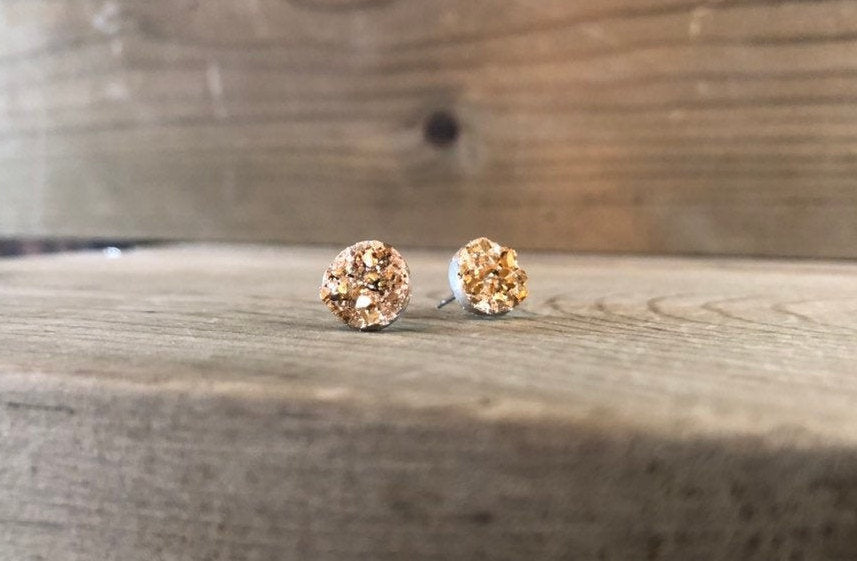Gold Druzy Stud Earrings - 8mm on Surgical Grade Stainless Steel