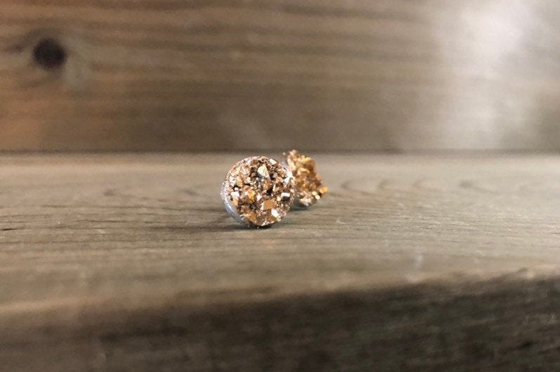 Gold Druzy Stud Earrings - 8mm on Surgical Grade Stainless Steel