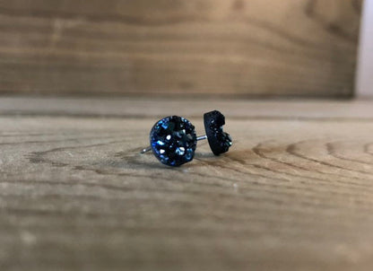 Midnight Blue Druzy Stud Earring - 8mm Stone on Surgical Grade Stainless Steel
