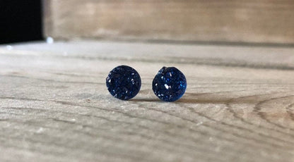 Navy Druzy Stud Earrings - 8mm on Surgical Grade Stainless Steel