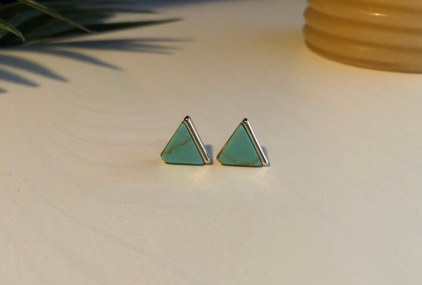 Turquoise Marble + Gold Triangle Stud Earrings