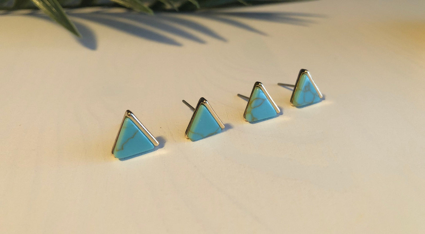 Turquoise Marble + Gold Triangle Stud Earrings