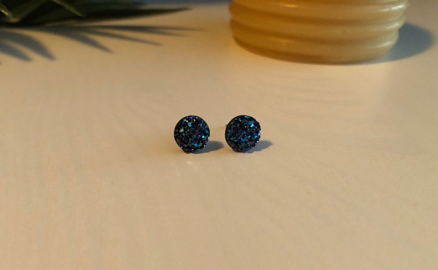 Midnight Purple Sparkle Stud Earrings - 8mm on Surgical Grade Stainless Steel