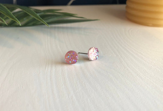 Light Pink Druzy Stud Earrings - 8mm