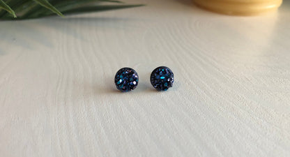 Midnight Purple Druzy Stud Earrings - 8mm on Surgical Grade Stainless Steel