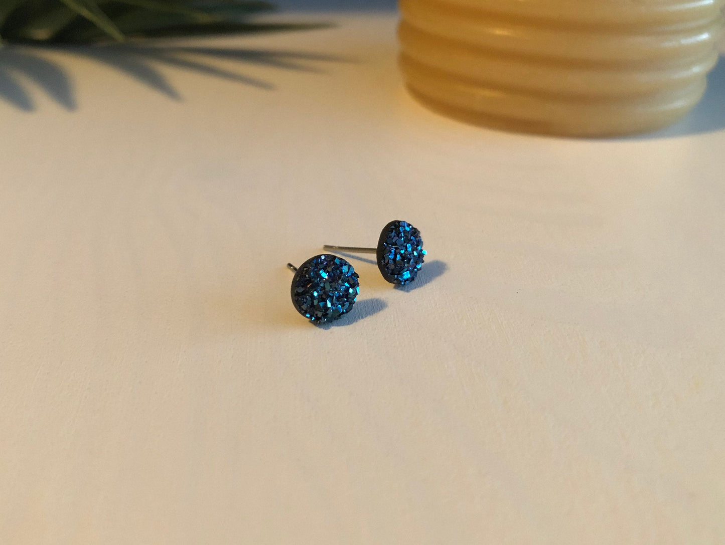 Midnight Purple Sparkle Stud Earrings - 8mm on Surgical Grade Stainless Steel