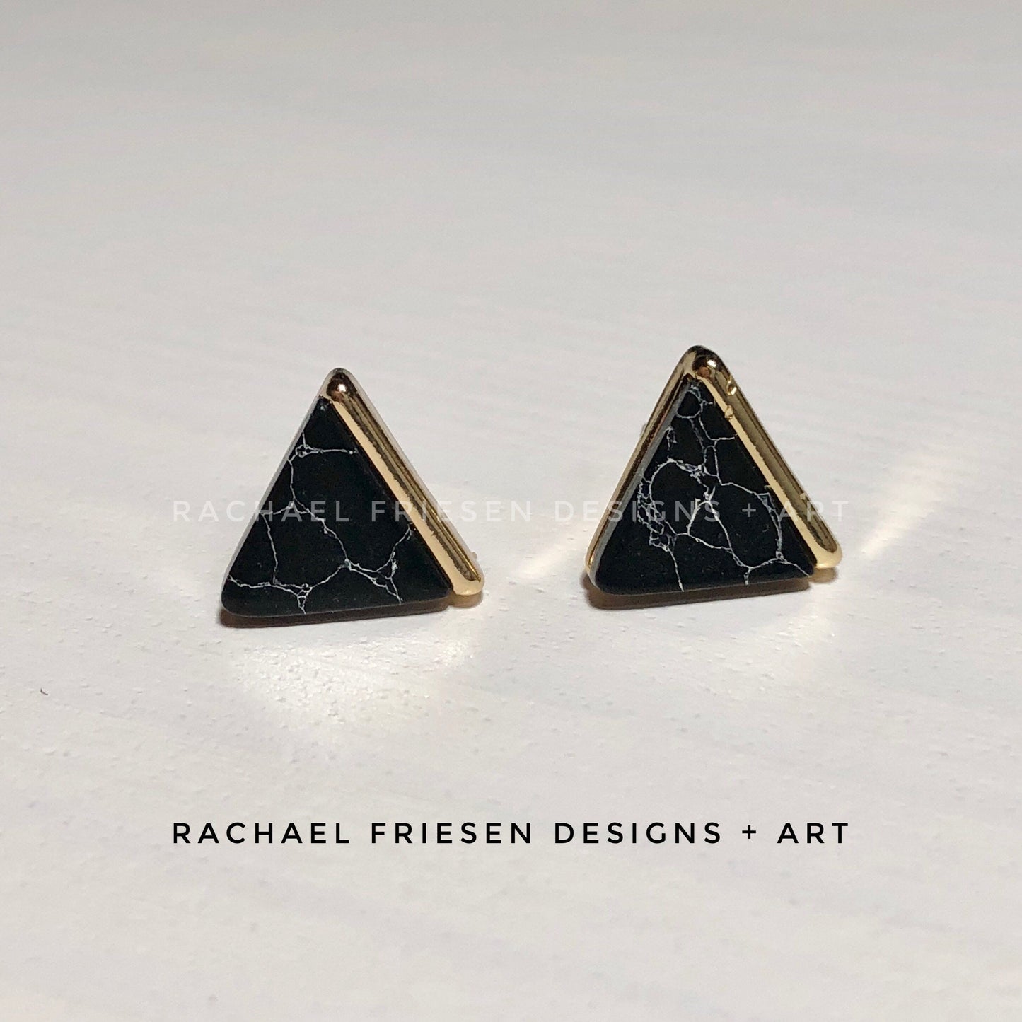 Black Marble + Gold Triangle Studs