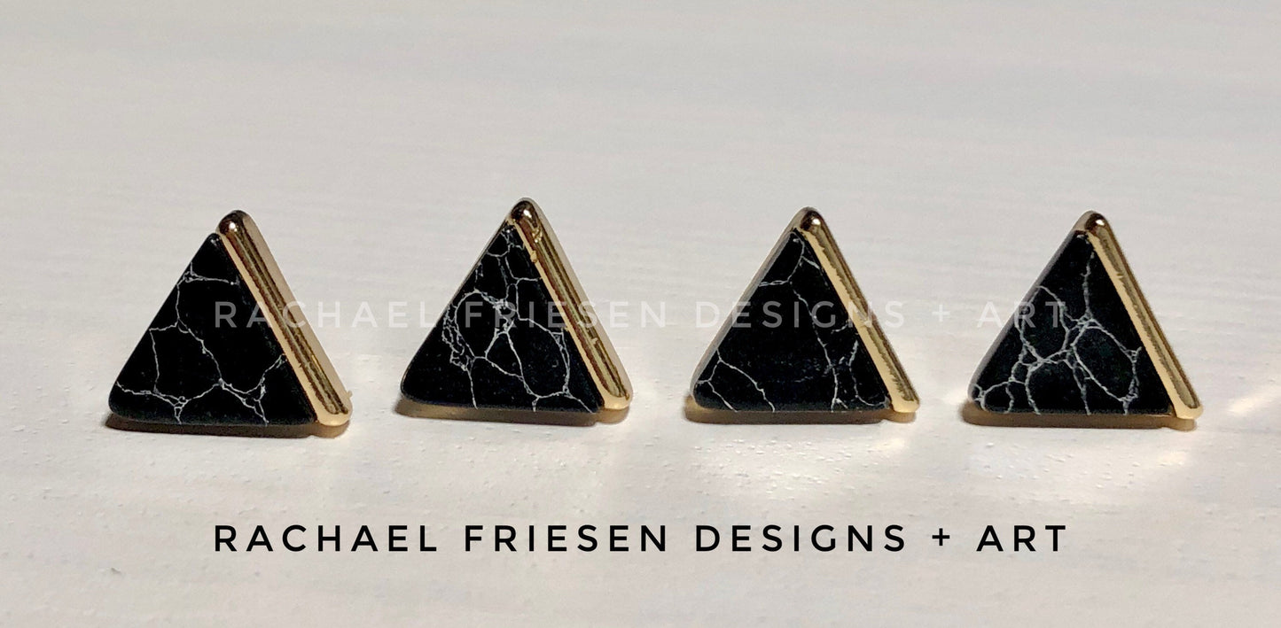 Black Marble + Gold Triangle Studs
