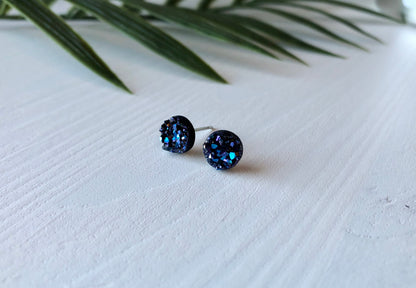 Midnight Purple Druzy Stud Earrings - 8mm on Surgical Grade Stainless Steel
