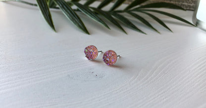 Light Pink Druzy Stud Earrings - 8mm