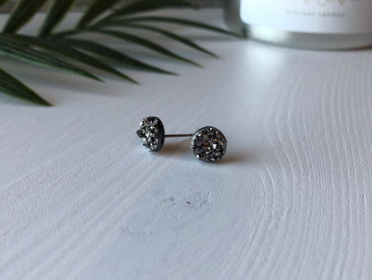 Gunmetal Druzy Stud Earring - 8mm Stone on Surgical Grade Stainless Steel