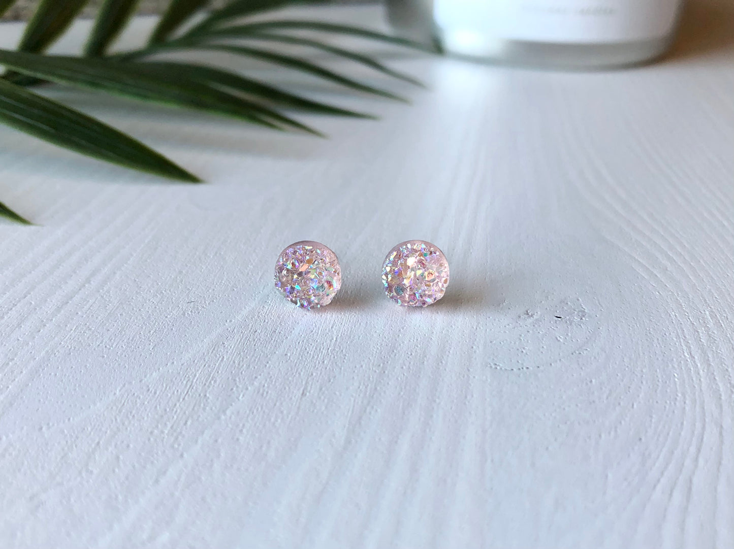 Blush Druzy Stud Earrings - 8mm on Surgical Grade Stainless Steel
