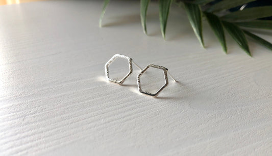 Hexagon Stud Earrings - Silver Finish