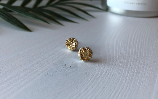 Gold Druzy Stud Earrings - 8mm on Surgical Grade Stainless Steel