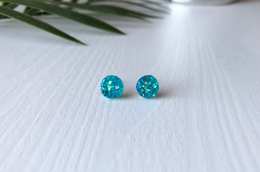 Teal Iridescent Druzy Stud Earrings - 8mm on Surgical Grade Stainless Steel