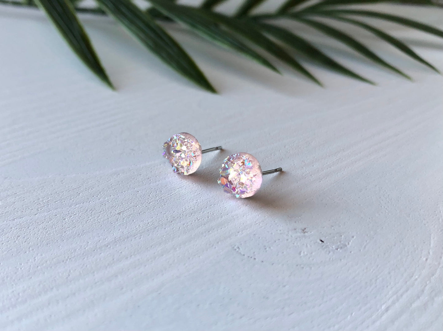 Blush Druzy Stud Earrings - 8mm on Surgical Grade Stainless Steel
