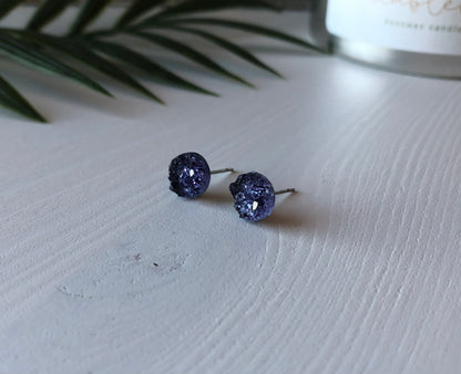 Purple Indigo Druzy Stud Earrings - 8mm on Surgical Grade Stainless Steel