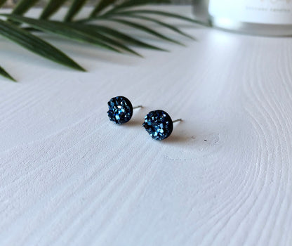 Midnight Blue Druzy Stud Earring - 8mm Stone on Surgical Grade Stainless Steel