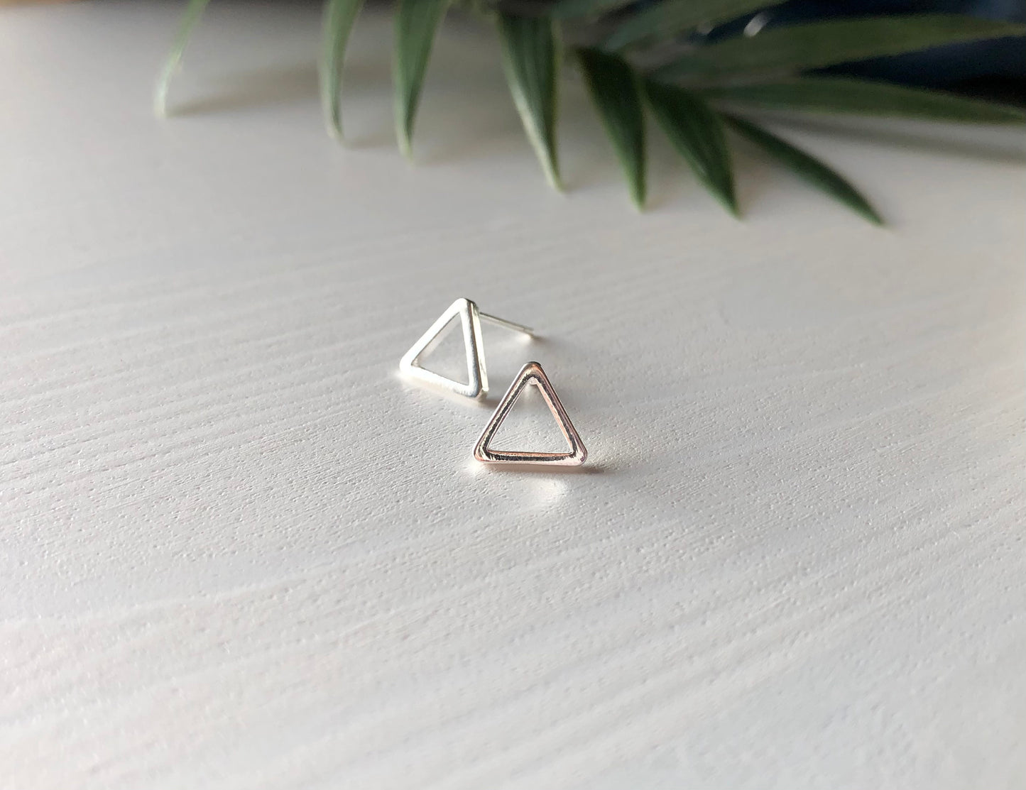 Triangle Stud Earrings - Silver Finish