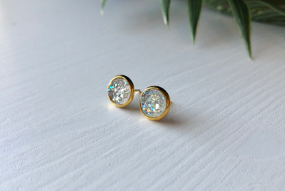Crystal/Diamond Druzy Stud Earrings - 8mm Stone on Gold