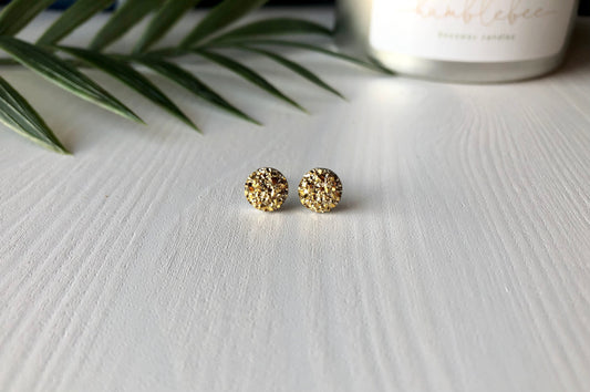 Gold Sparkle Stud Earrings - 8mm on Surgical Grade Stainless Steel