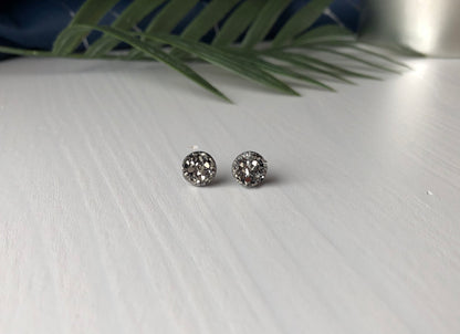 Gunmetal Druzy Stud Earring - 8mm Stone on Surgical Grade Stainless Steel