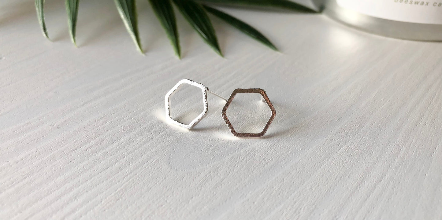 Hexagon Stud Earrings - Silver Finish