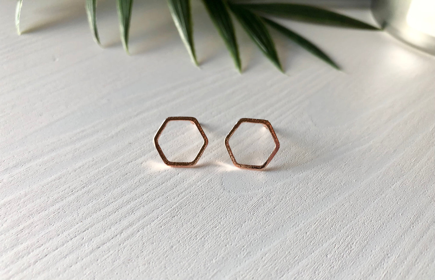 Hexagon Stud Earrings - Rose Gold Finish